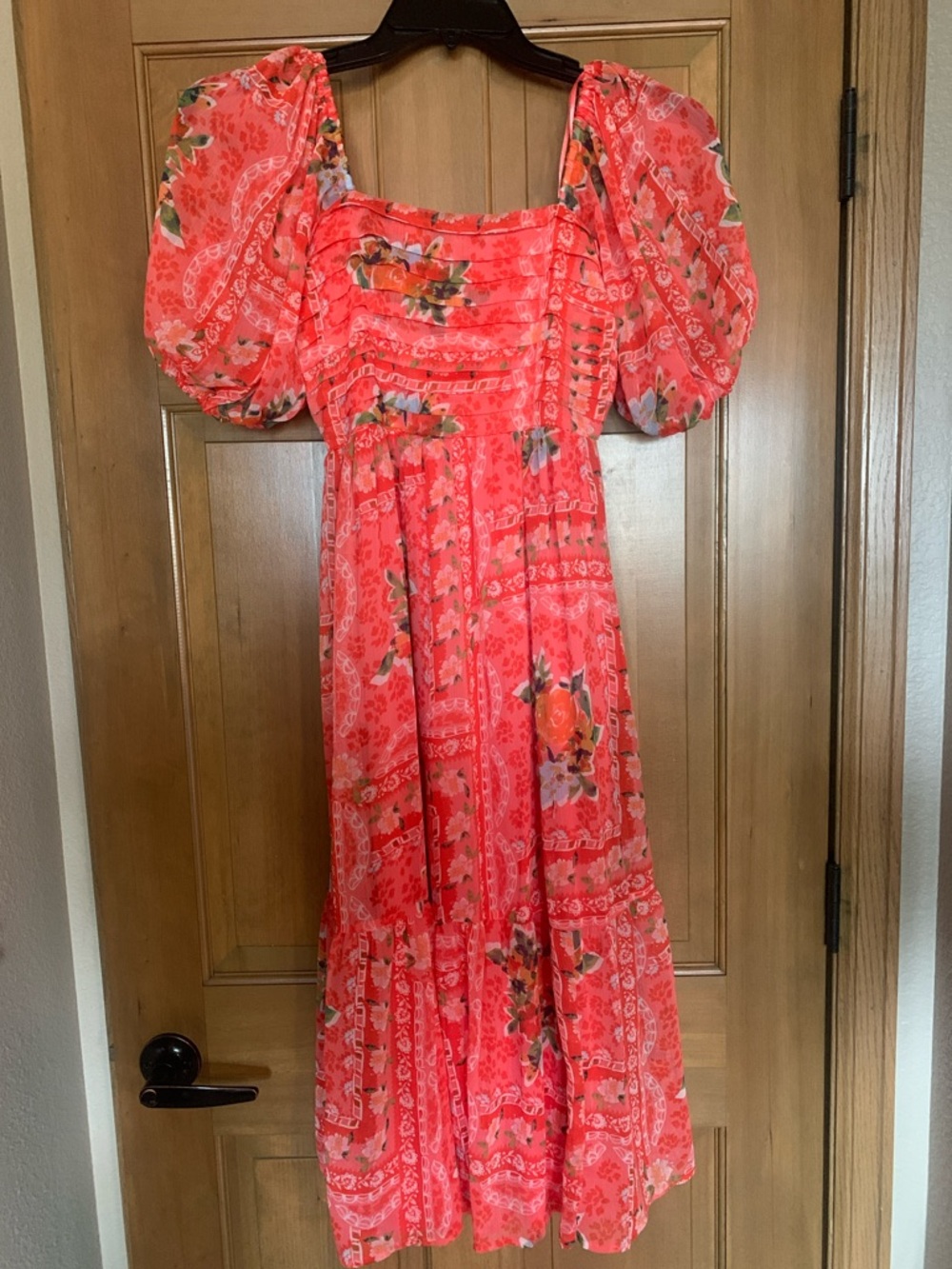 LC Lauren Conrad Coral Floral Midi Dress